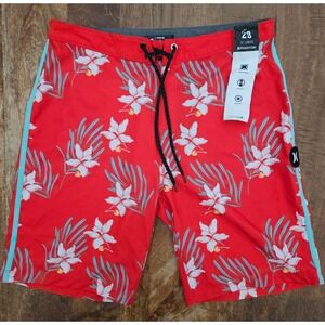Hurley Phantom Board Shorts Mens 29 Red Hawaiian Floral 4-Way Stretch Beach